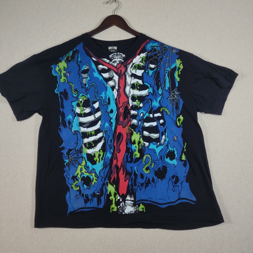 Skeleton Slime Dripping Graphic T-Shirt 2XL Black Goth Y2K Horror All Over Print